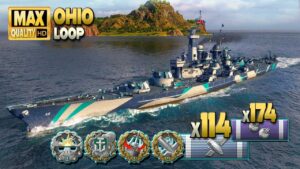 Battleship Ohio, MVP on  map Loop - World of Warships
