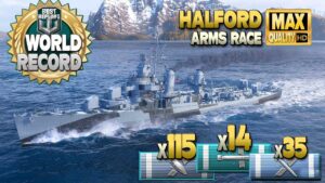 Destroyer Halford, outnumbered but still a new damage high score - World of Warships