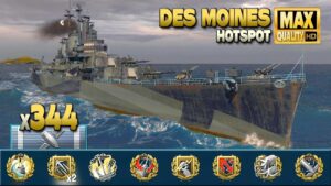 Cruiser Des Moines: Nice team work on map Hotspot - World of Warships