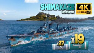Destroyer Shimakaze behind enemy lines on map Hotspot - World of Warships