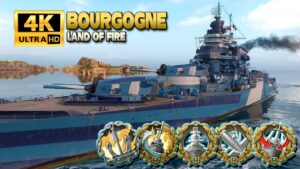 Battleship Bourgogne: Good play on map "Land of Fire" - World of Warships